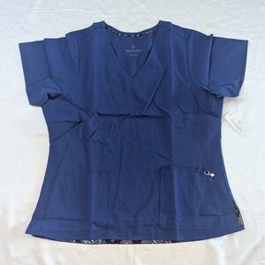 New Vera‎ Bradley Medical Nurse Doctor Uniform Scrub Top V-Neck Dark Blue Large